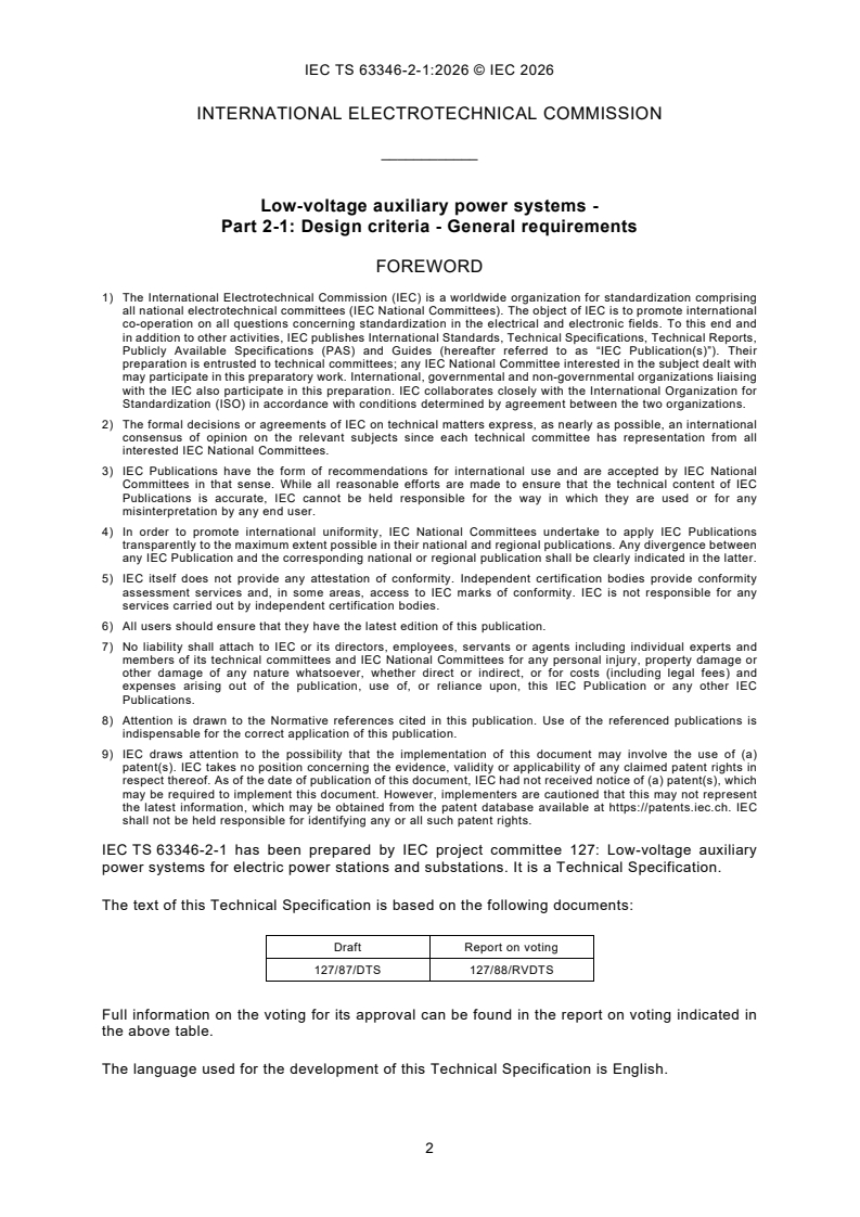IEC TS 63346-2-1:2026 IEC TS 63346-2-1:2026 - Low-voltage auxiliary power systems - Part 2-1: Design criteria - General requirements - Page 4 preview