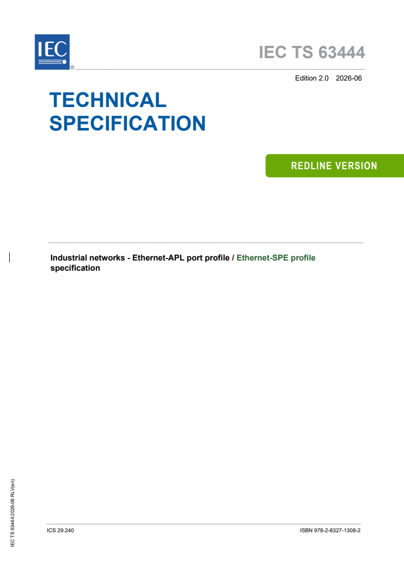 IEC TS 63444:2026 REDLINE IEC TS 63444:2026 RLV - Industrial networks - Ethernet-APL port profile / Ethernet-SPE profile specification - Page 1 preview