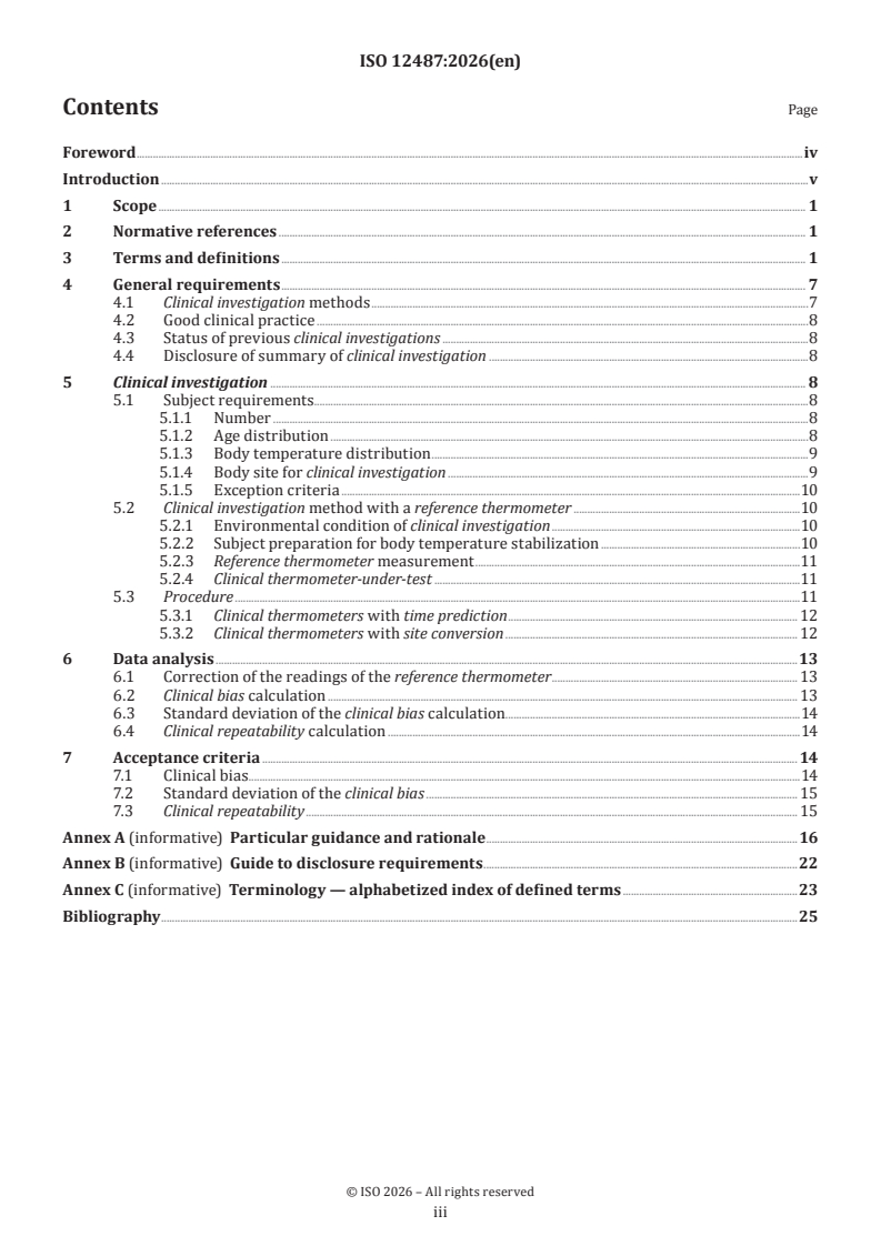ISO 12487:2026 ISO 12487:2026 - Medical electrical equipment - Clinical performance evaluation of clinical thermometers - Page 3 preview