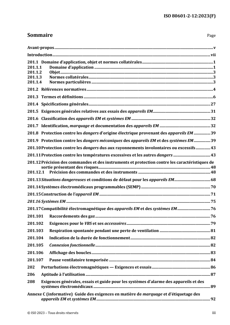 ISO 80601-2-12:2023 ISO 80601-2-12:2023 - Appareils électromédicaux - Partie 2-12: Exigences particulieres relatives a la sécurité de base et aux performances essentielles des ventilateurs pulmonaires pour utilisation en soins intensifs - Page 3 preview