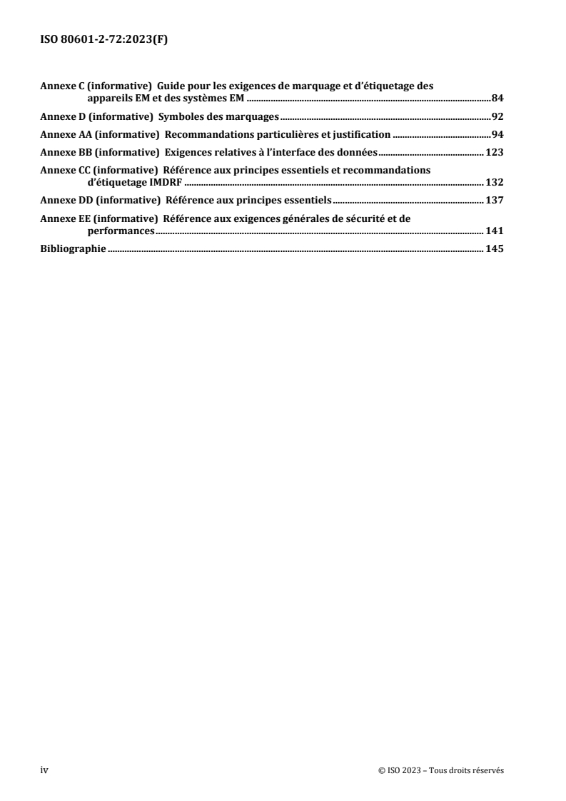 ISO 80601-2-72:2023 ISO 80601-2-72:2023 - Appareils électromédicaux - Partie 2-72: Exigences particulieres pour la sécurité de base et les performances essentielles des ventilateurs utilisés dans l'environnement des soins a domicile pour les patients ventilo-dépendants
Released:6/30/2023 - Page 4 preview