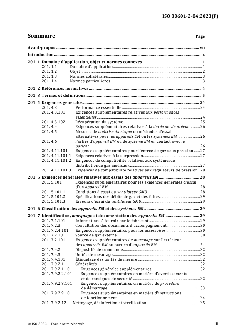 ISO 80601-2-84:2023 ISO 80601-2-84:2023 - Appareils électromédicaux - Partie 2-84: Exigences particulieres relatives a la sécurité de base et aux performances essentielles des ventilateurs utilisés dans l'environnement des services médicaux d'urgence - Page 3 preview