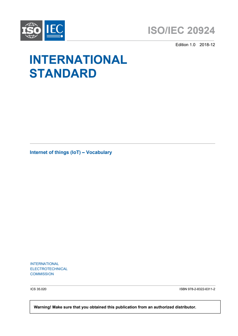 ISO/IEC 20924:2018 ISO/IEC 20924:2018 - Internet of Things (IoT) - Vocabulary
Released:12/7/2018 - Page 3 preview