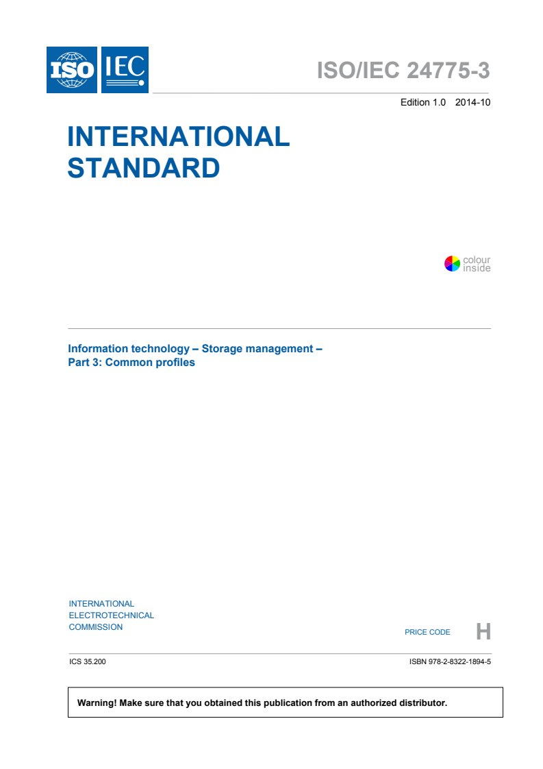 ISO/IEC 24775-3:2014 ISO/IEC 24775-3:2014 - Information technology - Storage management - Part 3: Common profiles
Released:10/29/2014 - Page 3 preview