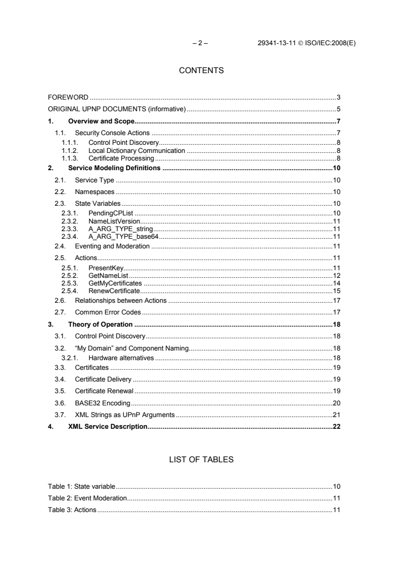 ISO/IEC 29341-13-11:2008 ISO/IEC 29341-13-11:2008 - Information technology - UPnP Device Architecture - Part 13-11: Device Security Device Control Protocol - Security Console Service - Page 4 preview