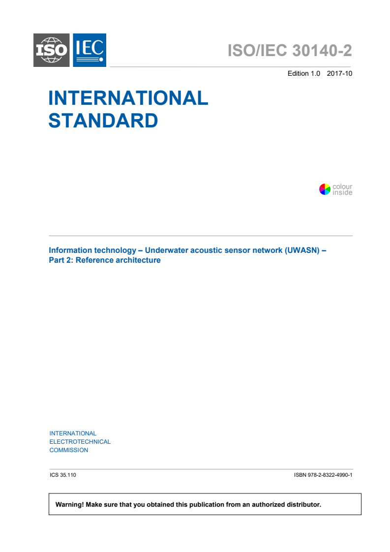 ISO/IEC 30140-2:2017 ISO/IEC 30140-2:2017 - Information technology - Underwater acoustic sensor network (UWASN) - Part 2: Reference architecture
Released:10/26/2017 - Page 3 preview