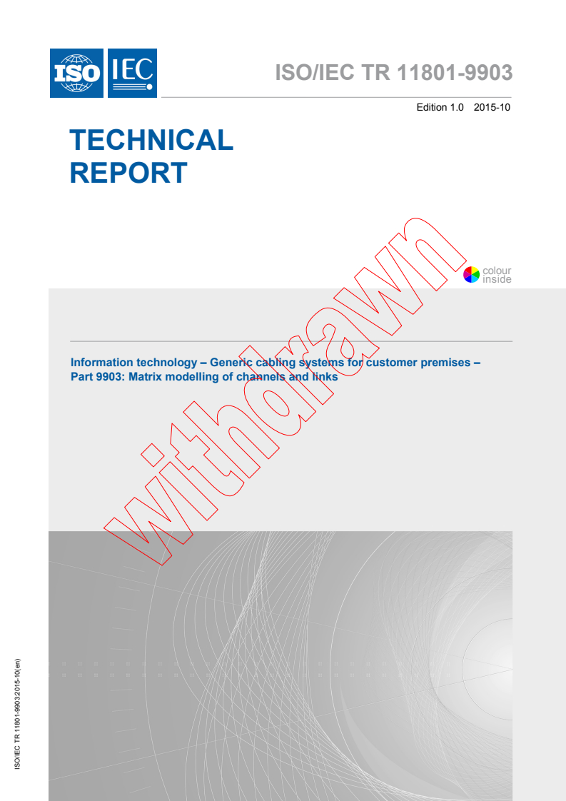 ISO/IEC TR 11801-9903:2015 ISO/IEC TR 11801-9903:2015 - Information technology - Generic cabling systems for customer premises - Part 9903: Matrix modelling of channels and links
Released:10/13/2015 - Page 1 preview
