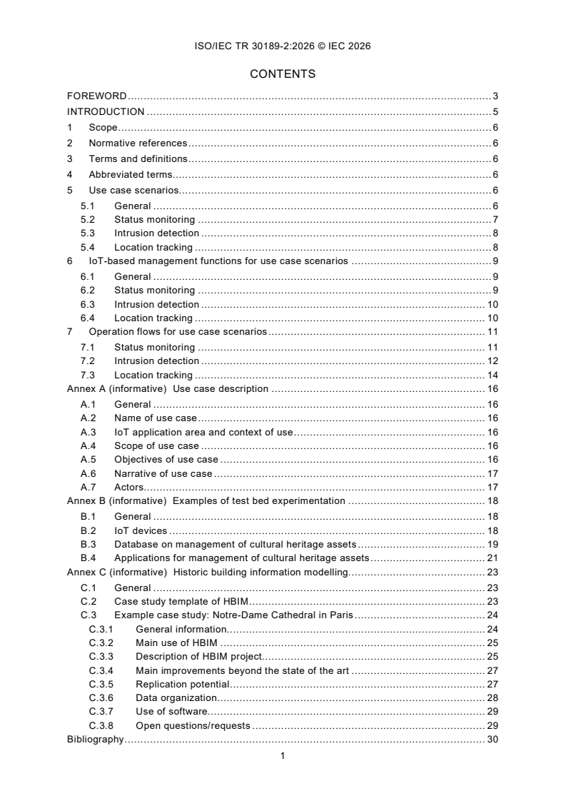 ISO/IEC TR 30189-2:2026 ISO/IEC TR 30189-2:2026 - Internet of Things (IoT) - IoT-based management of tangible cultural heritage assets - Part 2: Use cases - Page 3 preview