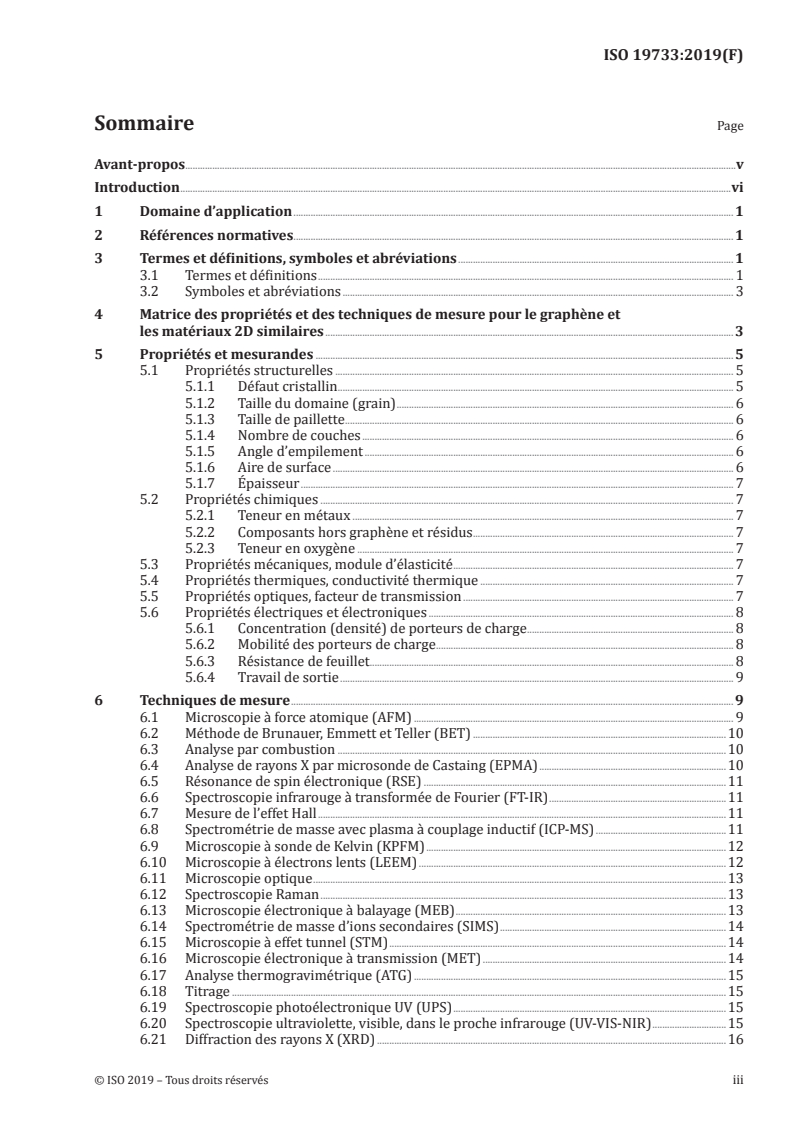 ISO TR 19733:2019 ISO TR 19733:2019 - Nanotechnologies - Matrice des propriétés et des techniques de mesure pour le graphene et autres matériaux bidimensionnels (2D)
Released:3/22/2019 - Page 3 preview
