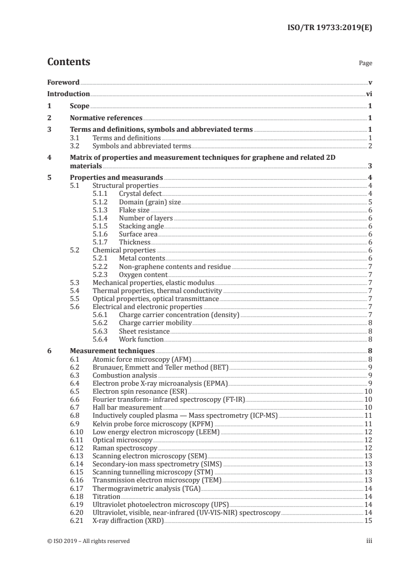 ISO TR 19733:2019 ISO TR 19733:2019 - Nanotechnologies - Matrix of properties and measurement techniques for graphene and related two-dimensional (2D) materials
Released:3/22/2019 - Page 3 preview