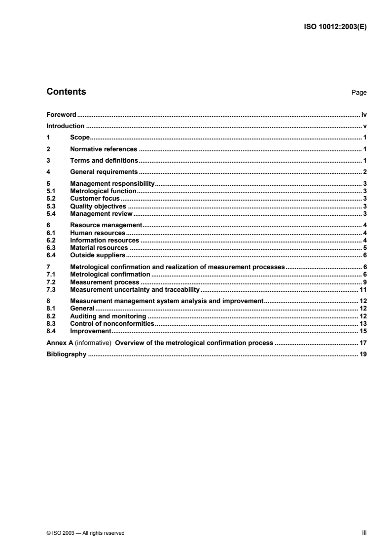 ISO 10012:2003 ISO 10012:2003 - Measurement management systems — Requirements for measurement processes and measuring equipment/14/2003 - Page 3 preview