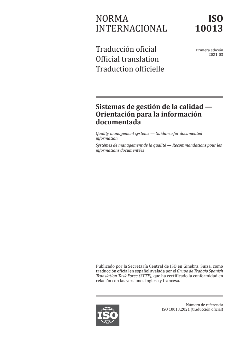 ISO 10013:2021 ISO 10013:2021 - Quality management systems — Guidance for documented information/14/2021 - Page 1 preview