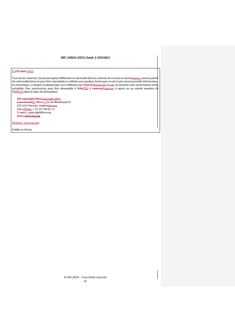 ISO 10062:2022/Amd 1:2024 REDLINE ISO 10062:2022/Amd 1:2024 - Essais de corrosion en atmosphère artificielle à très faible concentration en gaz polluants — Amendement 1: Note de bas de page relative à l'Avertissement/27/2024 - Page 3 preview