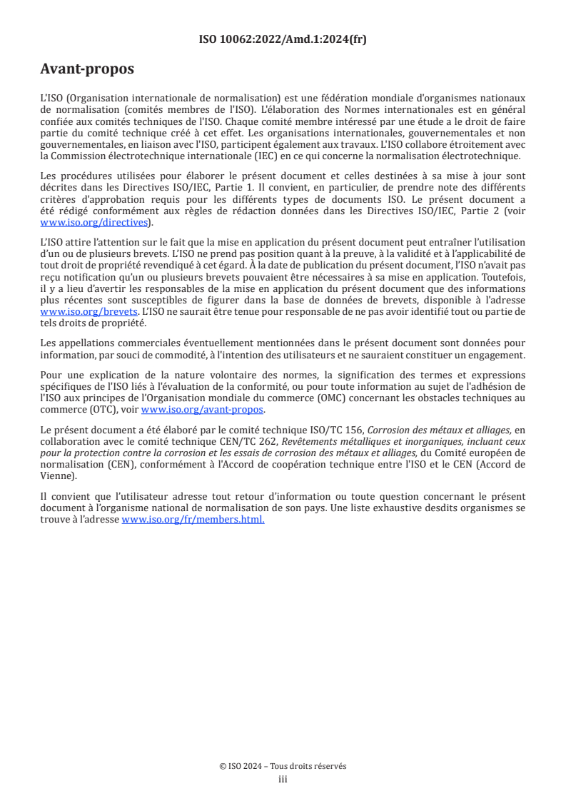 ISO 10062:2022/Amd 1:2024 ISO 10062:2022/Amd 1:2024 - Essais de corrosion en atmosphère artificielle à très faible concentration en gaz polluants — Amendement 1: Note de bas de page relative à l'Avertissement/27/2024 - Page 3 preview