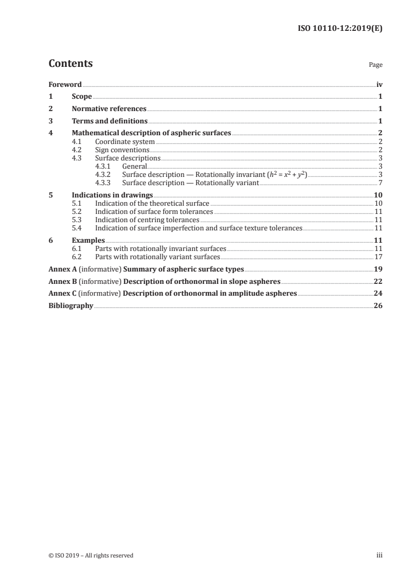 ISO 10110-12:2019 ISO 10110-12:2019 - Optics and photonics — Preparation of drawings for optical elements and systems — Part 12: Aspheric surfaces/26/2019 - Page 3 preview