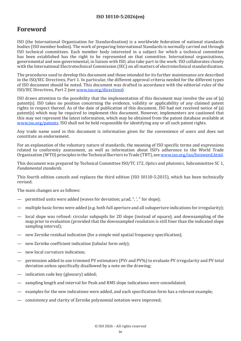 ISO 10110-5:2026 ISO 10110-5:2026 - Optics and photonics — Preparation of drawings for optical elements and systems — Part 5: Surface form tolerances - Page 4 preview