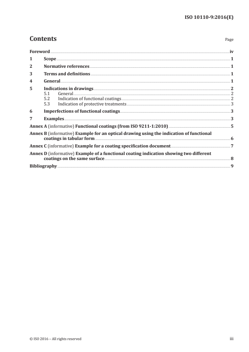 ISO 10110-9:2016 ISO 10110-9:2016 - Optics and photonics — Preparation of drawings for optical elements and systems — Part 9: Surface treatment and coating/7/2016 - Page 3 preview