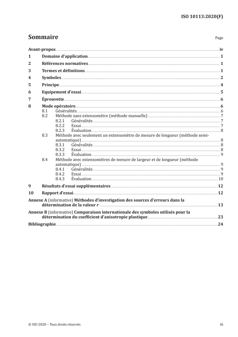 ISO 10113:2020 ISO 10113:2020 - Matériaux métalliques — Tôles et bandes — Détermination du coefficient d'anisotropie plastique/24/2020 - Page 3 preview