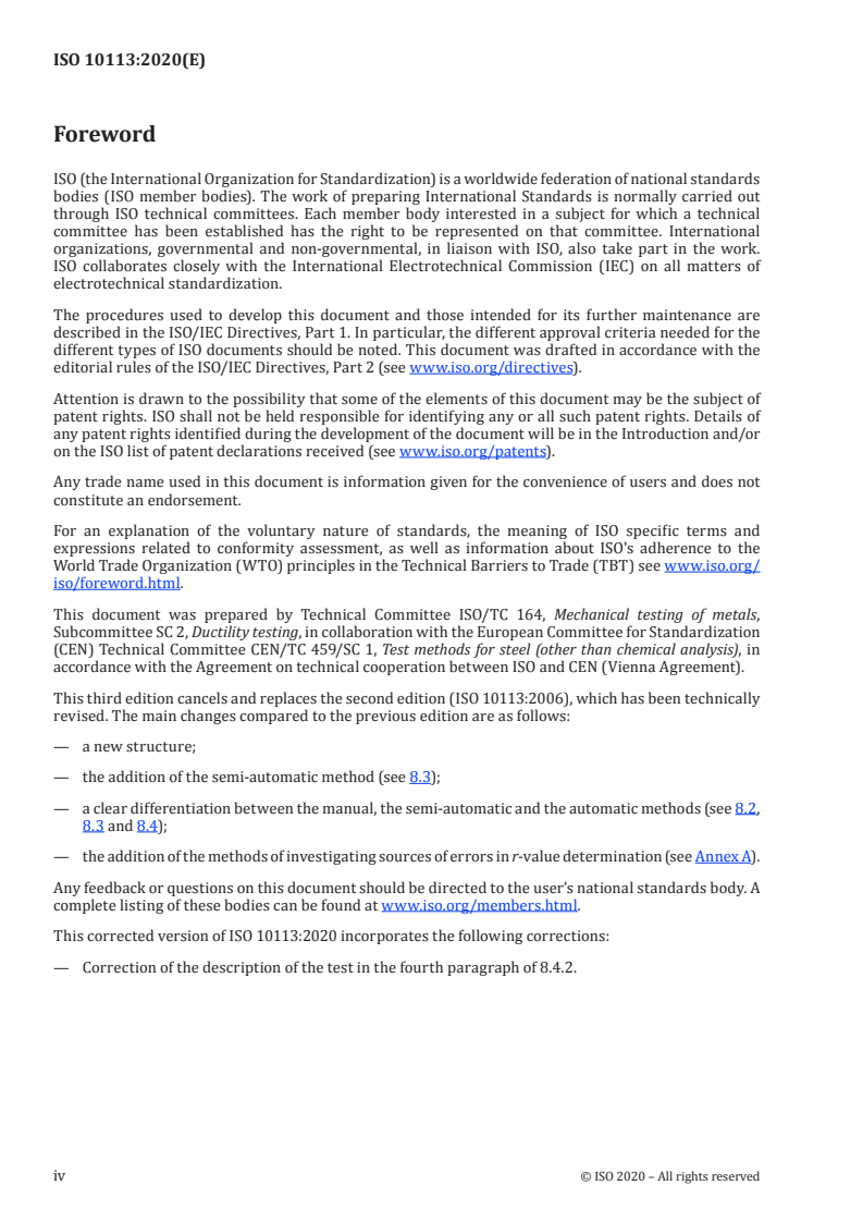 ISO 10113:2020 ISO 10113:2020 - Metallic materials — Sheet and strip — Determination of plastic strain ratio/24/2020 - Page 4 preview