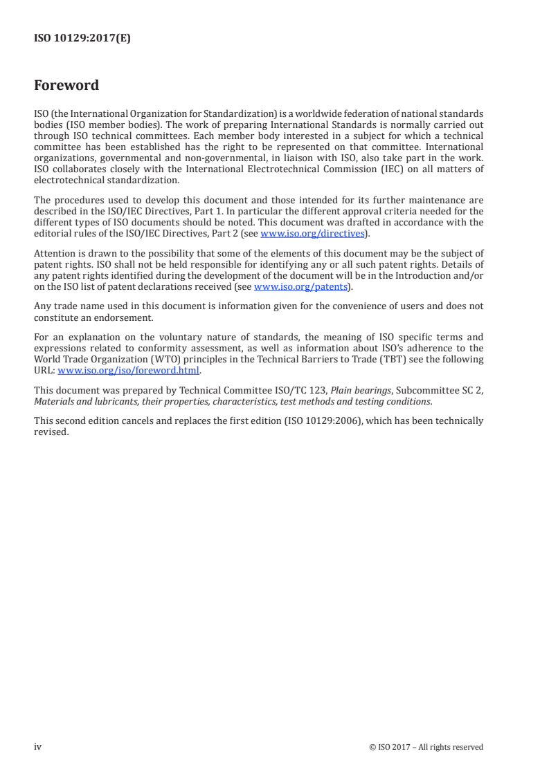 ISO 10129:2017 ISO 10129:2017 - Plain bearings — Testing of bearing metals — Resistance to corrosion by lubricants under static conditions/10/2017 - Page 4 preview