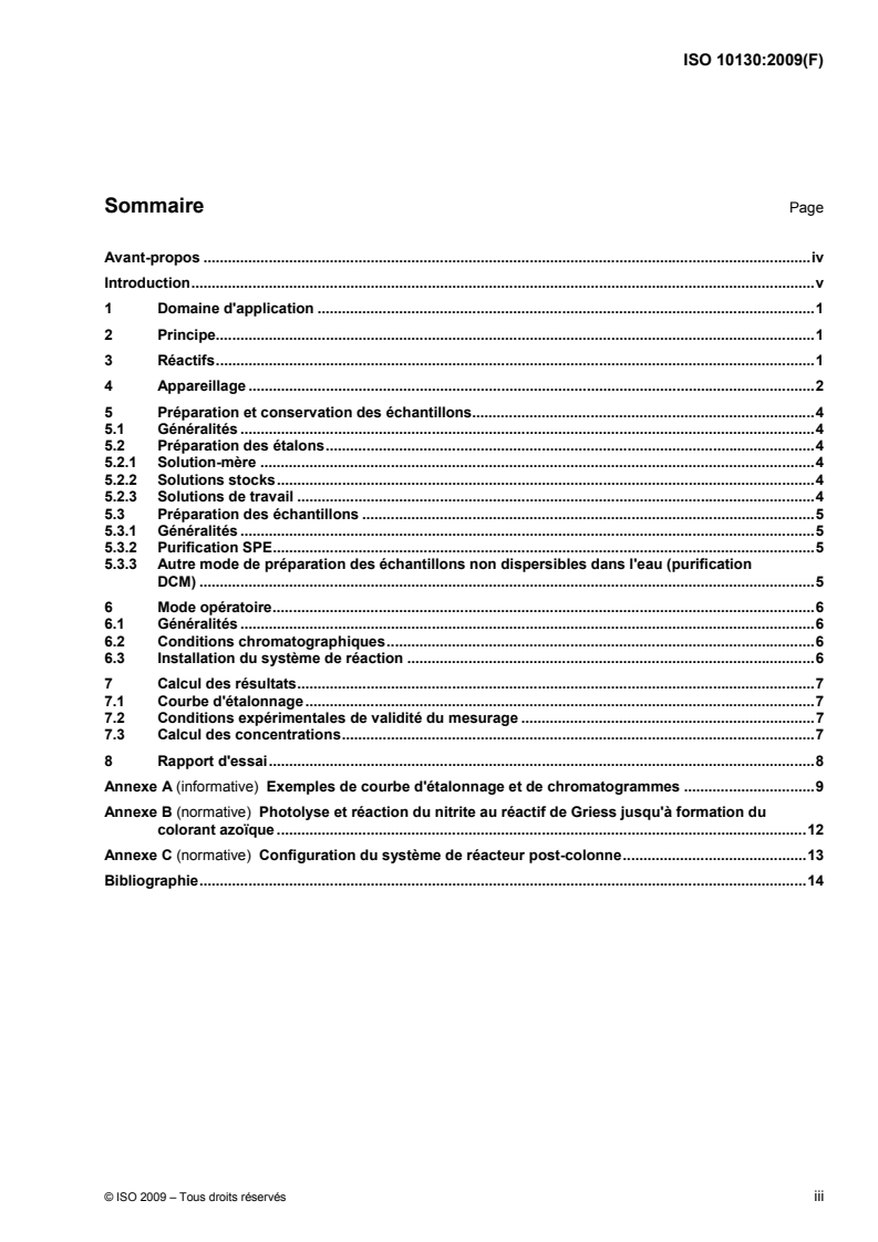 ISO 10130:2009 ISO 10130:2009 - Cosmétiques — Méthodes analytiques — Nitrosamines: Recherche et dosage de la N-nitrosodiéthanolamine (NDELA) dans les cosmétiques par CLHP, photolyse et dérivation post-colonne/3/2009 - Page 3 preview