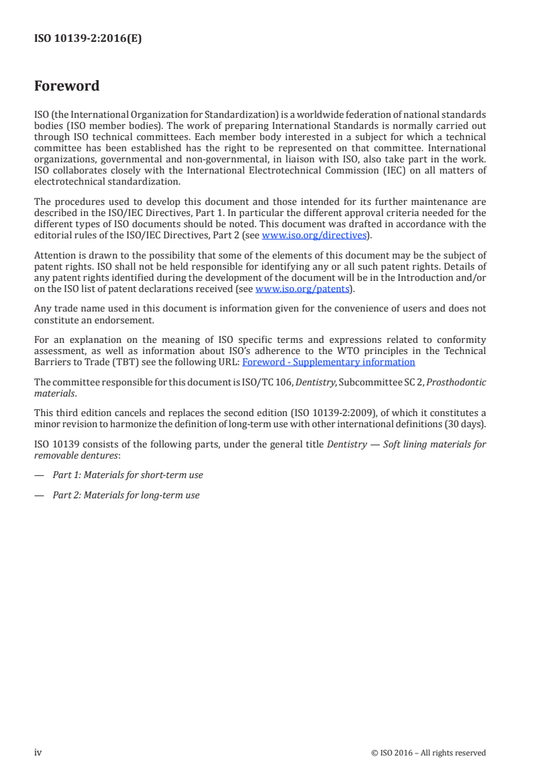 ISO 10139-2:2016 ISO 10139-2:2016 - Dentistry — Soft lining materials for removable dentures — Part 2: Materials for long-term use/10/2016 - Page 4 preview