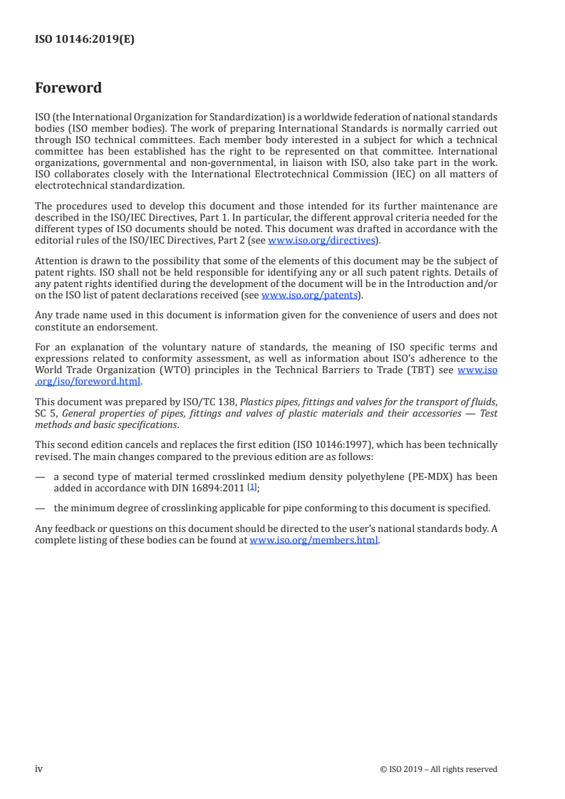ISO 10146:2019 ISO 10146:2019 - Crosslinked polyethylene (PE-X) and crosslinked medium density polyethylene (PE-MDX) — Effect of time and temperature on expected strength/26/2019 - Page 4 preview
