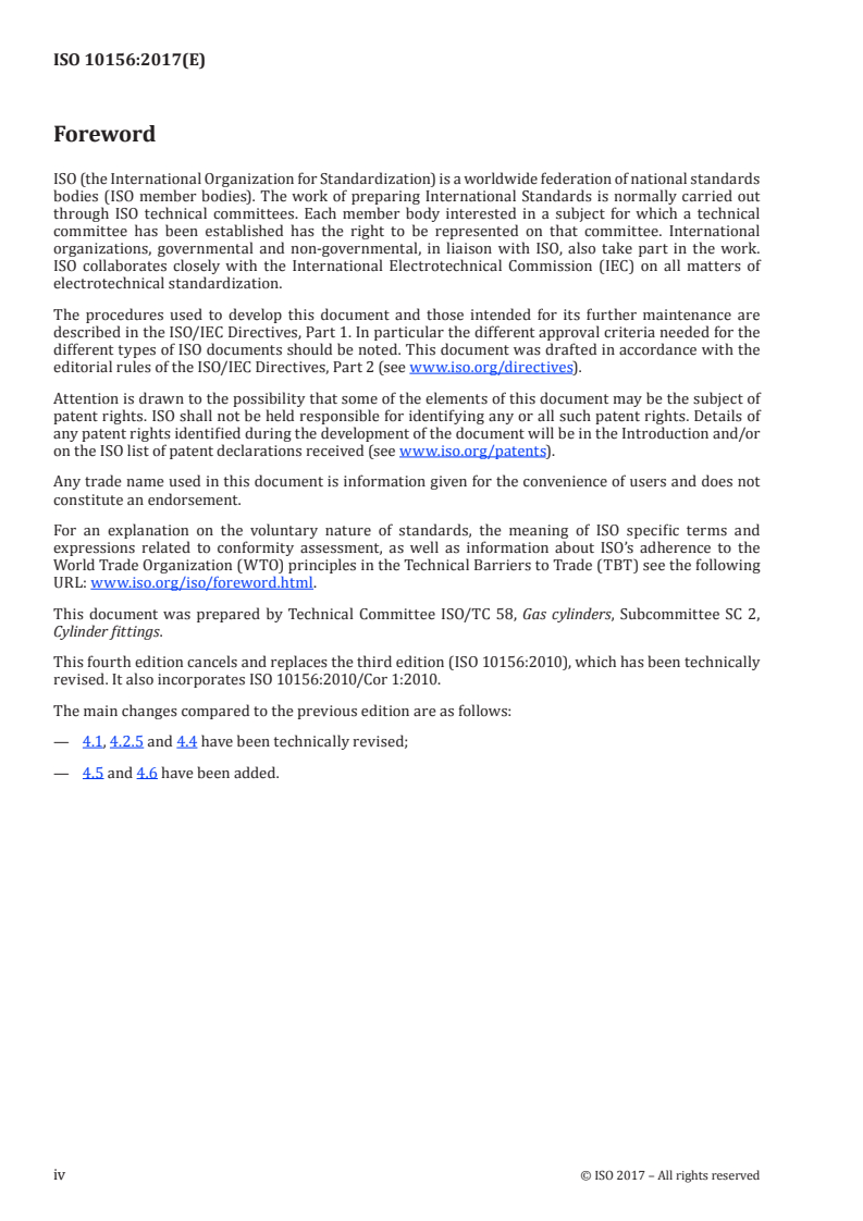 ISO 10156:2017 ISO 10156:2017 - Gas cylinders — Gases and gas mixtures — Determination of fire potential and oxidizing ability for the selection of cylinder valve outlets/21/2017 - Page 4 preview