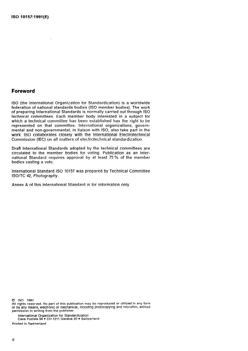 ISO 10157:1991 ISO 10157:1991 - Photography — Flash exposure meter — Requirements/20/1991 - Page 2 preview