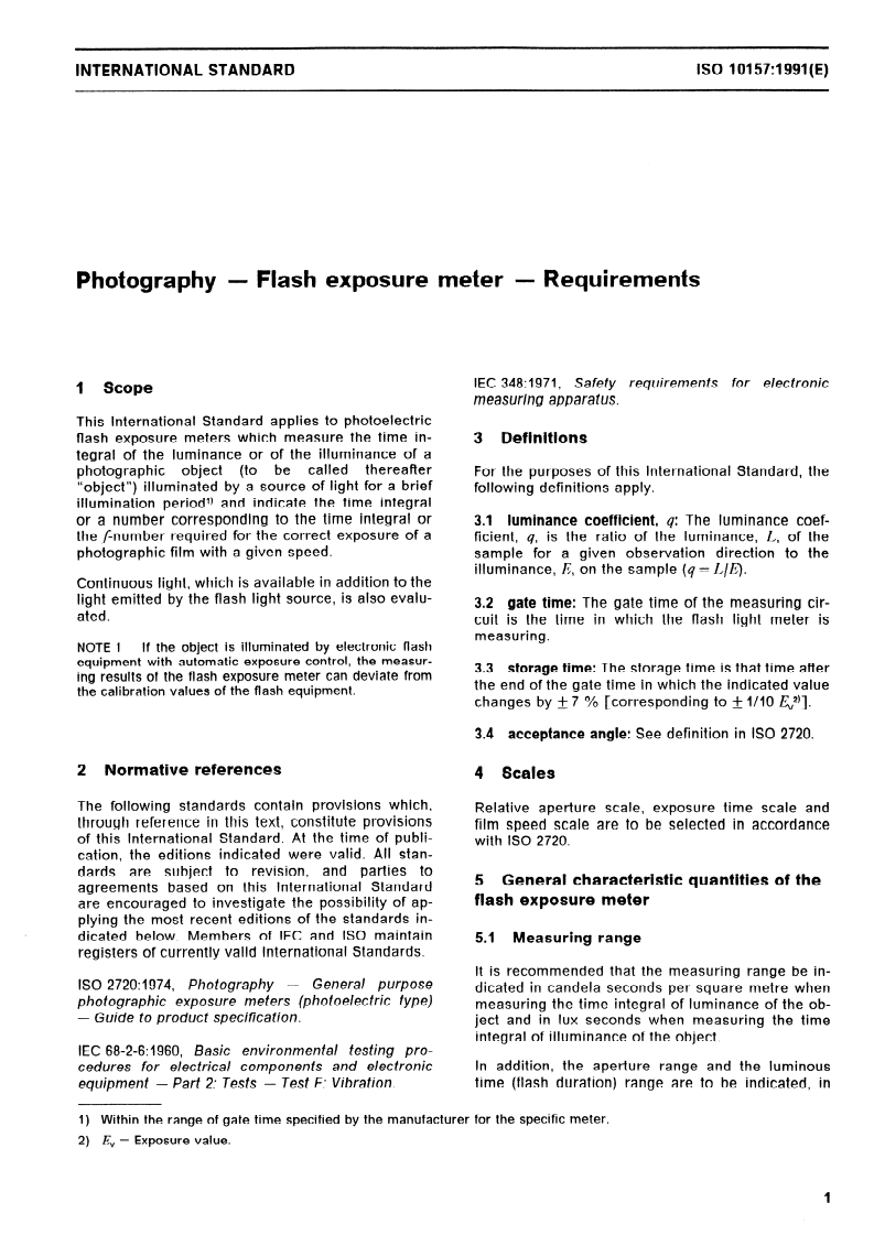 ISO 10157:1991 ISO 10157:1991 - Photography — Flash exposure meter — Requirements/20/1991 - Page 3 preview