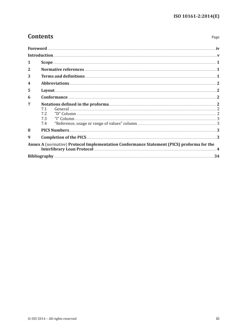 SIST ISO 10161-2:2017 ISO 10161-2:2014 - Information and documentation — Open Systems Interconnection — Interlibrary Loan Application Protocol Specification — Part 2: Protocol implementation conformance statement (PICS) proforma/21/2014 - Page 3 preview