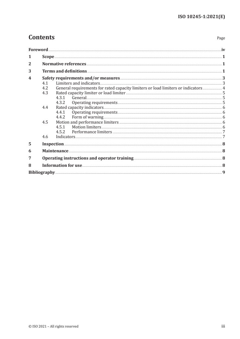 ISO 10245-1:2021 ISO 10245-1:2021 - Cranes — Limiting and indicating devices — Part 1: General/24/2021 - Page 3 preview
