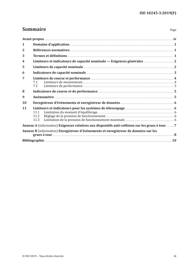 ISO 10245-3:2019 ISO 10245-3:2019 - Appareils de levage à charge suspendue — Limiteurs et indicateurs — Partie 3: Grues à tour/1/2019 - Page 3 preview