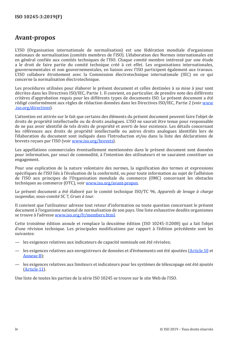 ISO 10245-3:2019 ISO 10245-3:2019 - Appareils de levage à charge suspendue — Limiteurs et indicateurs — Partie 3: Grues à tour/1/2019 - Page 4 preview