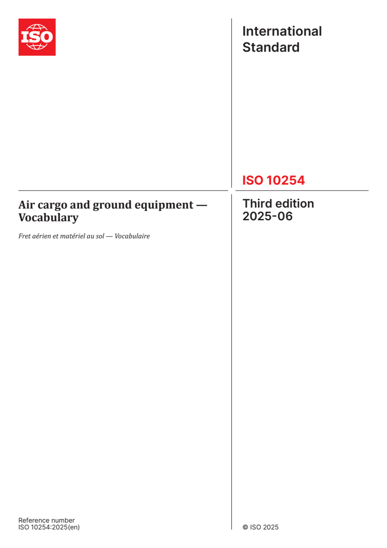 ISO 10254:2025 - Air cargo and ground equipment — Vocabulary
Released:25. 06. 2025