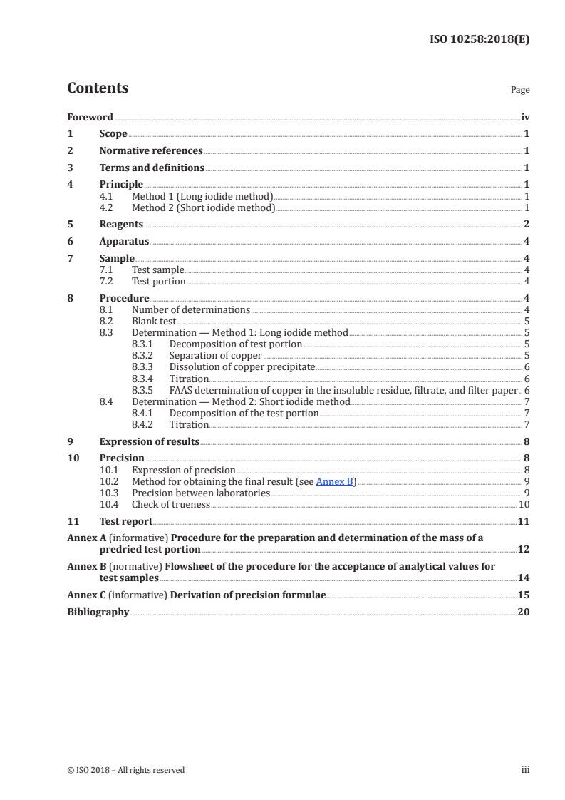 ISO 10258:2018 ISO 10258:2018 - Copper sulfide concentrates — Determination of copper content — Titrimetric methods/22/2018 - Page 3 preview