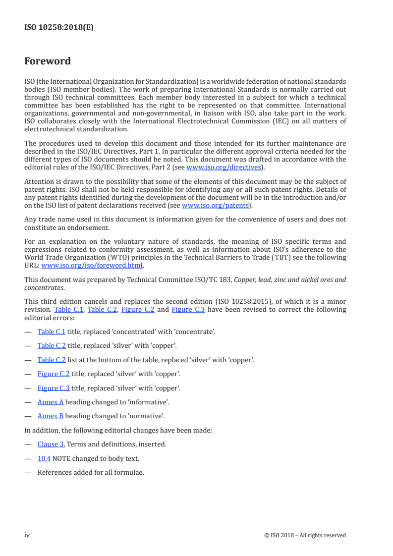ISO 10258:2018 ISO 10258:2018 - Copper sulfide concentrates — Determination of copper content — Titrimetric methods/22/2018 - Page 4 preview