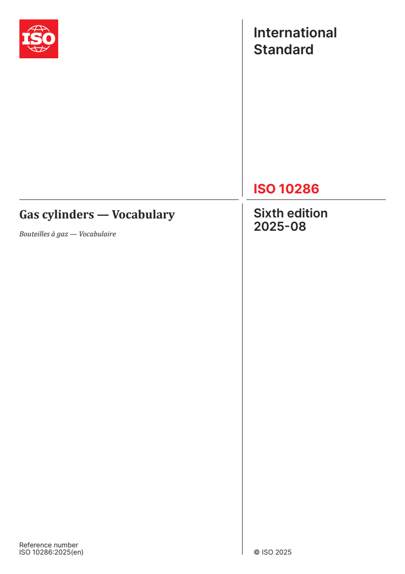 ISO 10286:2025 - Gas cylinders — Vocabulary
Released:1. 08. 2025