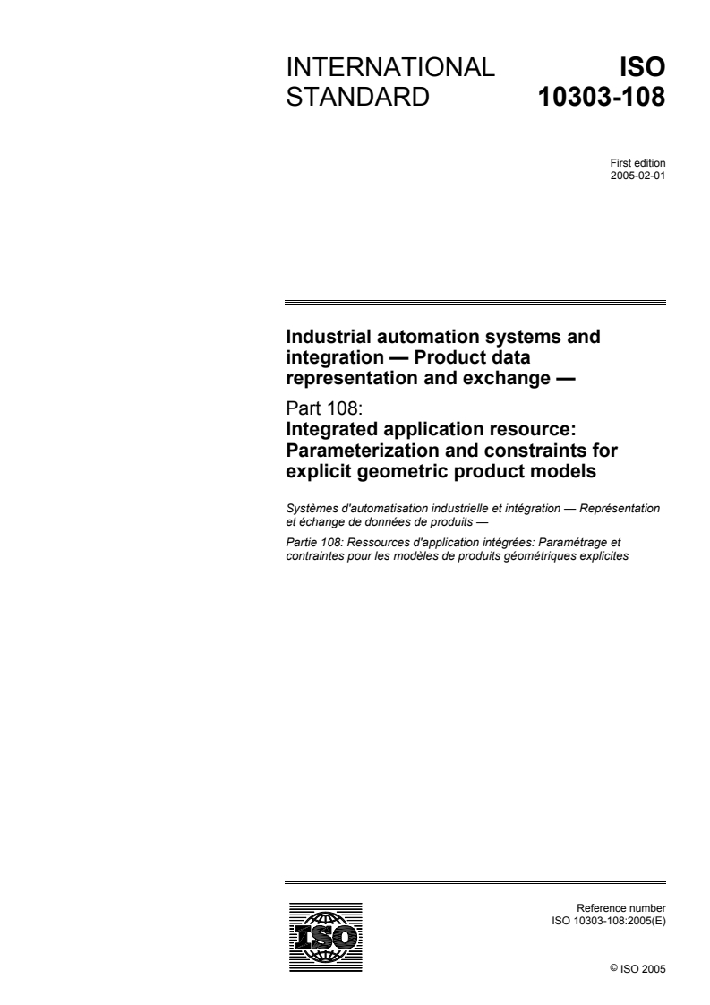 ISO_10303-108_2005 - ISO/DIS 10303-239 - Industrial automation systems and integration — Product data representation and exchange — Part 239: Application protocol: Product life cycle support (PLCS)
Released:31. 05. 2023