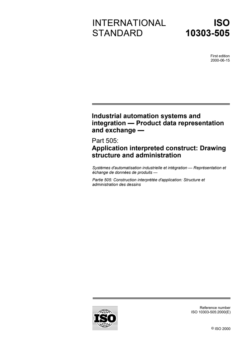 ISO_10303-505_2000(E)-Character_PDF_document - ISO/DIS 10303-239 - Industrial automation systems and integration — Product data representation and exchange — Part 239: Application protocol: Product life cycle support (PLCS)
Released:31. 05. 2023