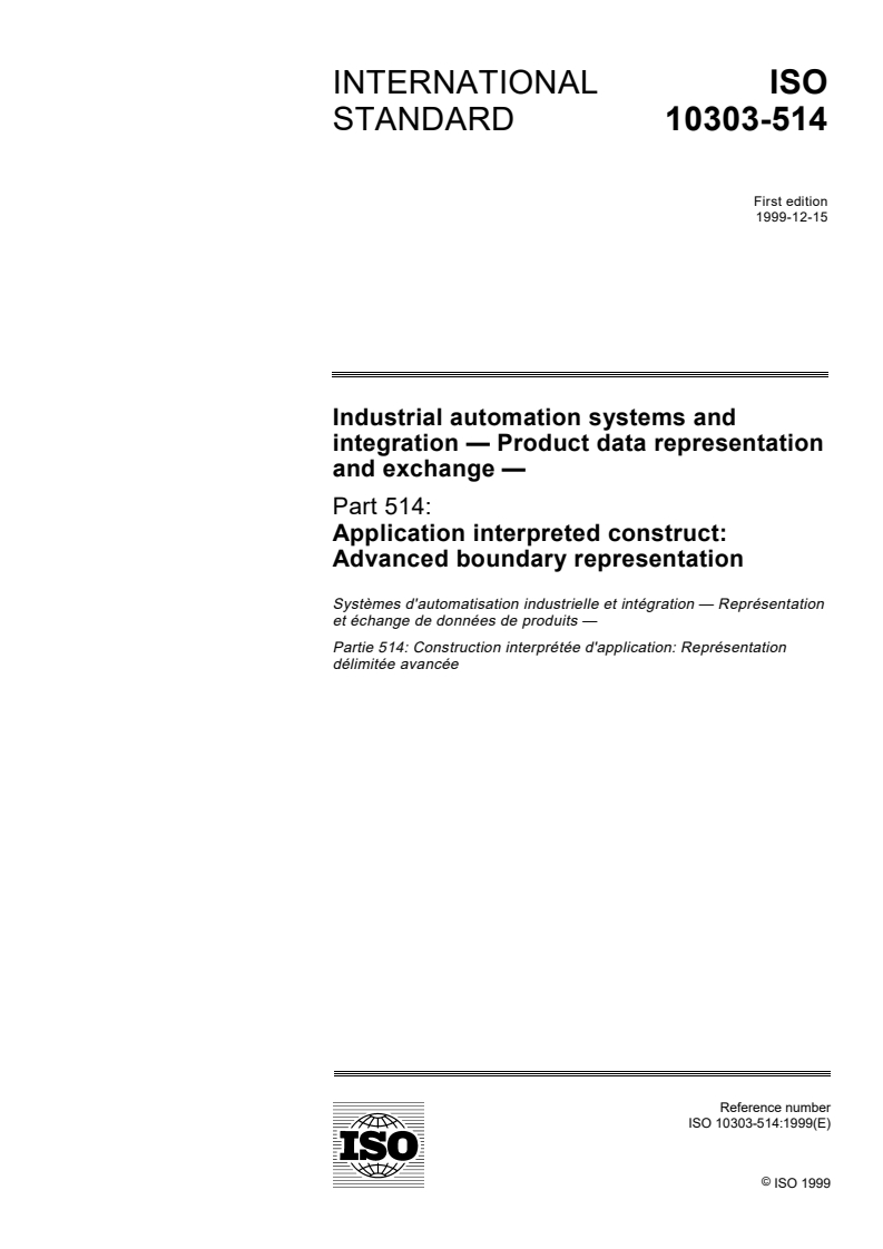 ISO_10303-514_1999(E)-Character_PDF_document - ISO/DIS 10303-239 - Industrial automation systems and integration — Product data representation and exchange — Part 239: Application protocol: Product life cycle support (PLCS)
Released:31. 05. 2023