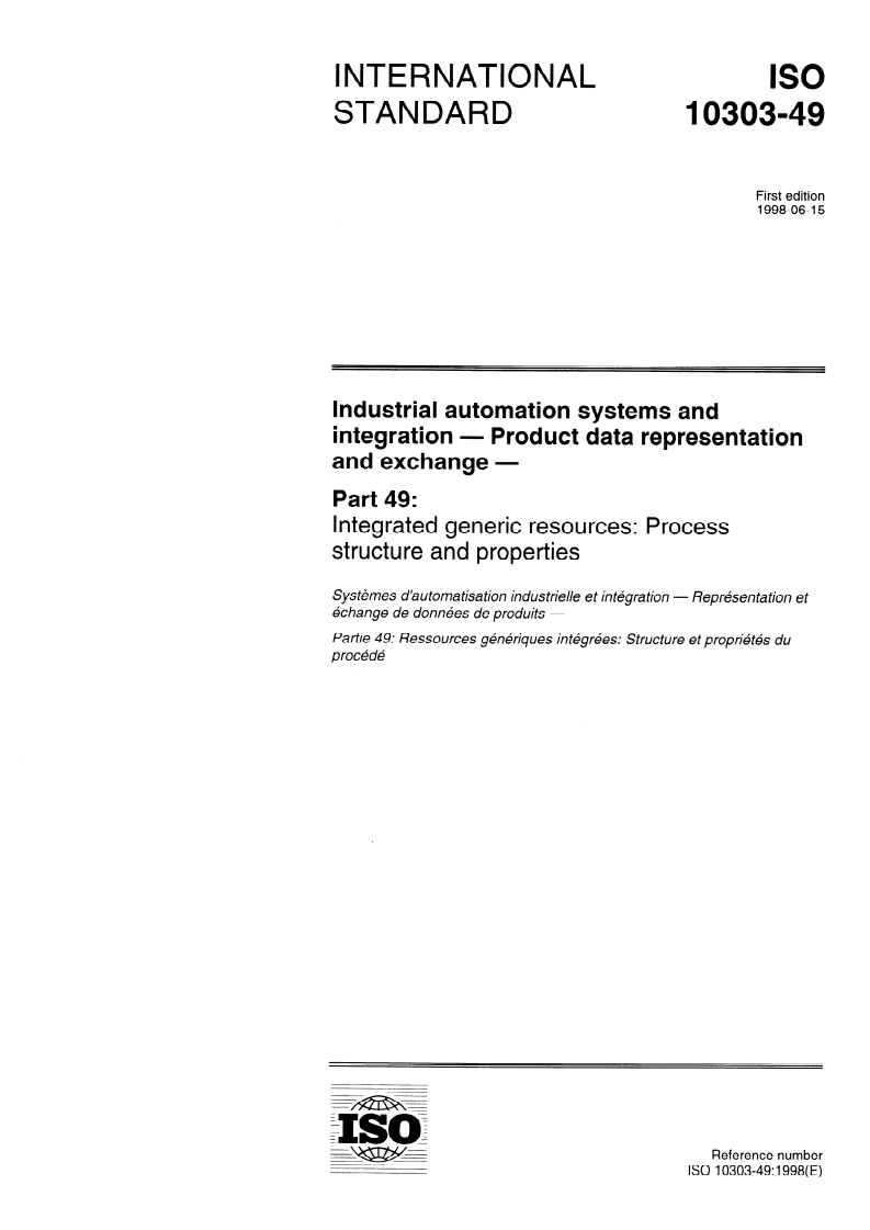 ISO_10303-49_1998 - ISO/DIS 10303-239 - Industrial automation systems and integration — Product data representation and exchange — Part 239: Application protocol: Product life cycle support (PLCS)
Released:31. 05. 2023
