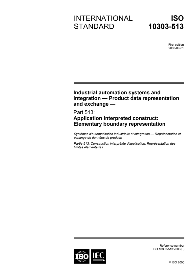 ISO_10303-513_2000(E)-Character_PDF_document - ISO/DIS 10303-239 - Industrial automation systems and integration — Product data representation and exchange — Part 239: Application protocol: Product life cycle support (PLCS)
Released:31. 05. 2023
