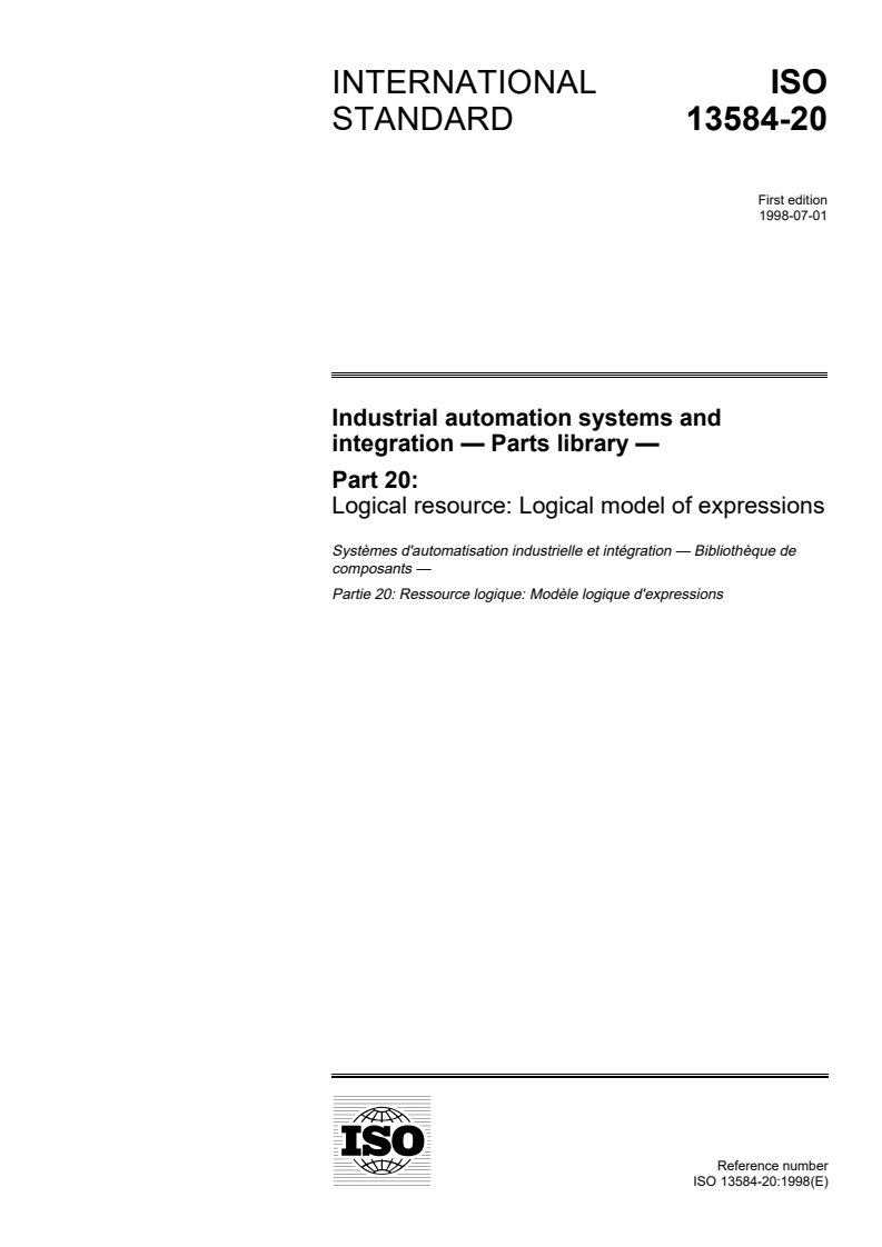 ISO_13584-20_1998(E)-Character_PDF_document - ISO/DIS 10303-239 - Industrial automation systems and integration — Product data representation and exchange — Part 239: Application protocol: Product life cycle support (PLCS)
Released:31. 05. 2023