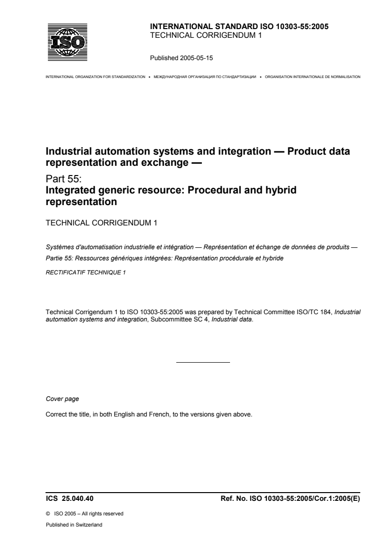 ISO_10303-55_2005_Cor_1_2005(E)-Character_PDF_document - ISO/DIS 10303-239 - Industrial automation systems and integration — Product data representation and exchange — Part 239: Application protocol: Product life cycle support (PLCS)
Released:31. 05. 2023
