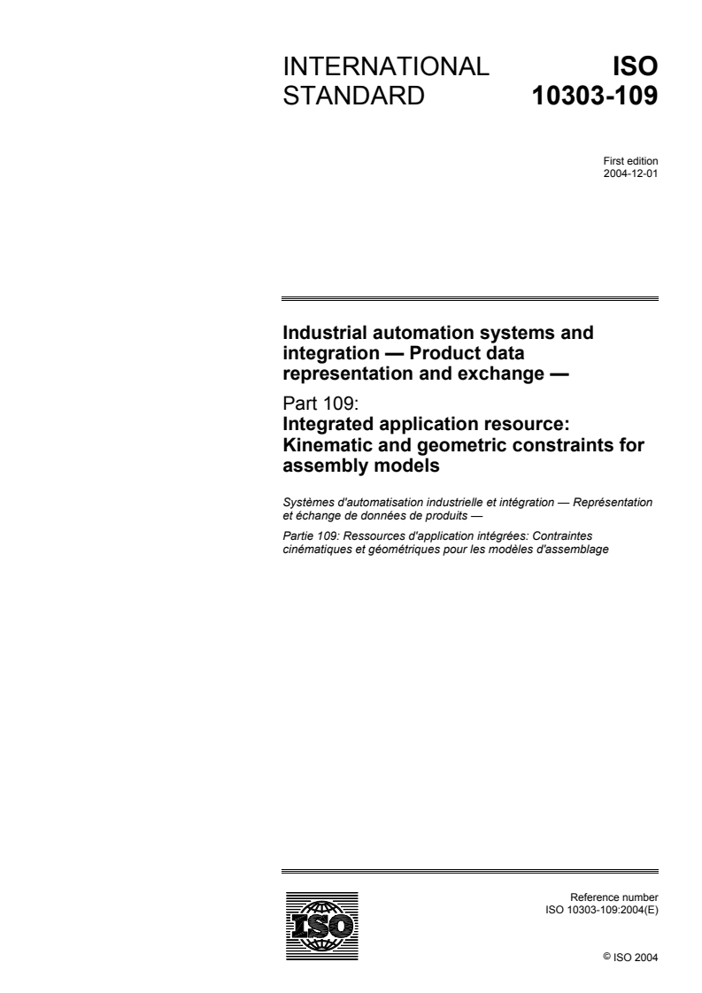 ISO_10303-109_2004(E)-Character_PDF_document - ISO/DIS 10303-239 - Industrial automation systems and integration — Product data representation and exchange — Part 239: Application protocol: Product life cycle support (PLCS)
Released:31. 05. 2023