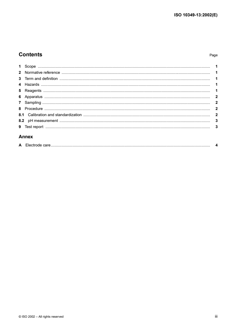 ISO 10349-13:2002 ISO 10349-13:2002 - Photography — Photographic-grade chemicals — Test methods — Part 13: Determination of pH/14/2002 - Page 3 preview