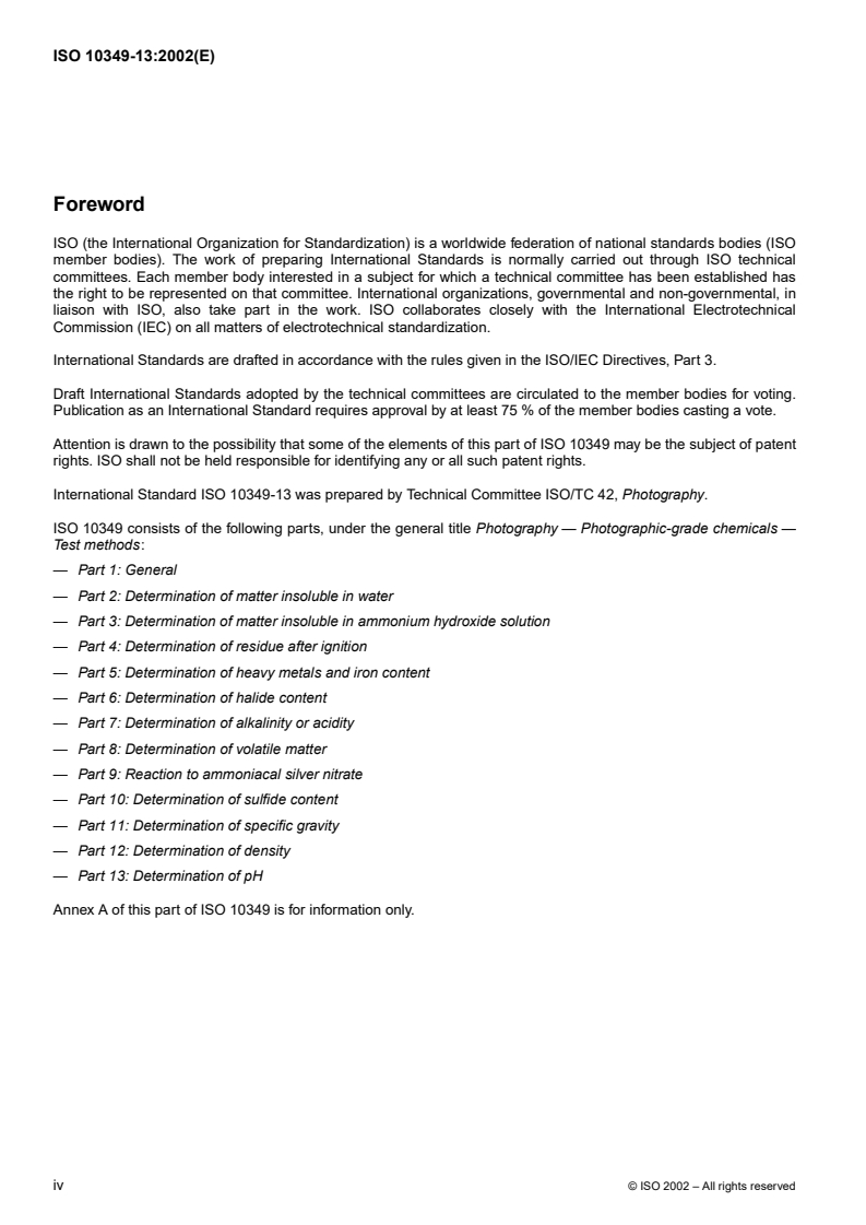 ISO 10349-13:2002 ISO 10349-13:2002 - Photography — Photographic-grade chemicals — Test methods — Part 13: Determination of pH/14/2002 - Page 4 preview