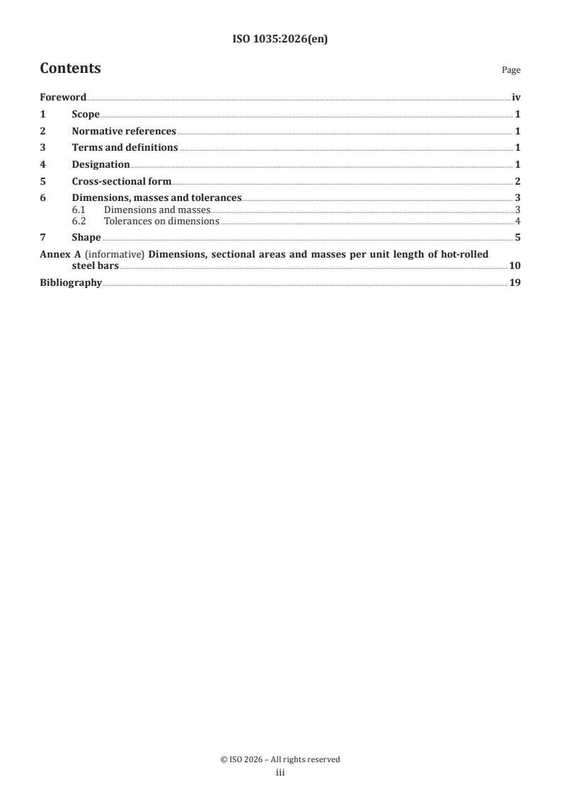 ISO 1035:2026 ISO 1035:2026 - Hot-rolled steel bars — Dimensions, shape, masses and tolerances - Page 3 preview