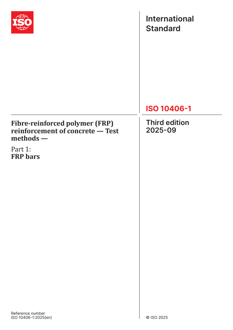 ISO 10406-1:2025 - Fibre-reinforced polymer (FRP) reinforcement of concrete — Test methods — Part 1: FRP bars
Released:2. 09. 2025